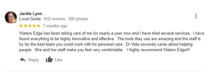 Customer Review 1 - Waters Edge Medical Clinic and Spa