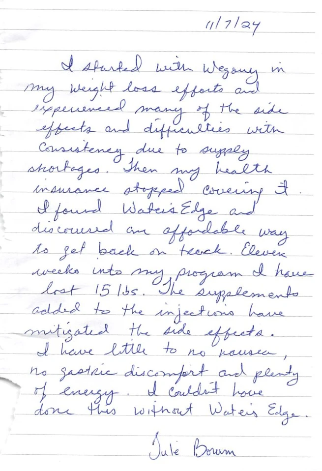 Weight Loss Testimonial Jule Brown  Waters Edge Medical Clinic Weight Loss Testimonial Jule Brown